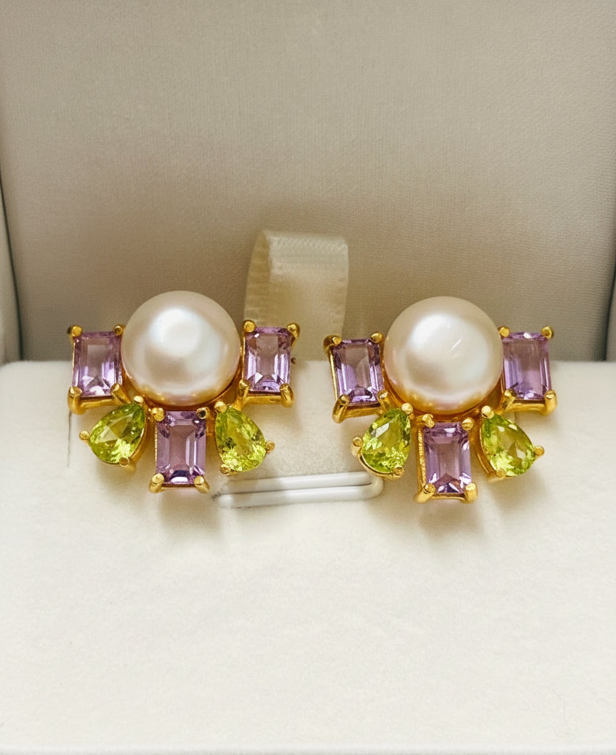 Go for Baroque: Natural Peridot, Amethyst and South Sea Pearl Earrings