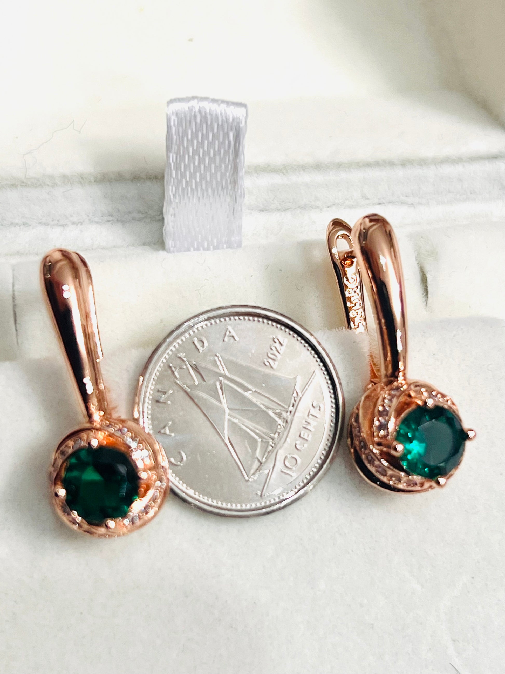 14K Rolled Gold Lab Created Emerald Earrings Stamped 585RG – Elegant Green Gemstone Luxury Earrings