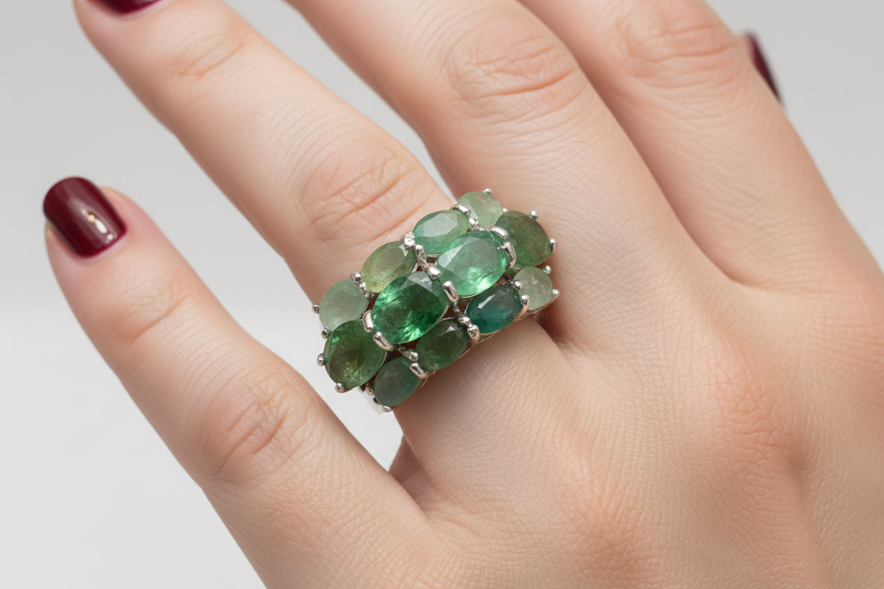 7 carats genuine Colombian unheated emeralds Ring