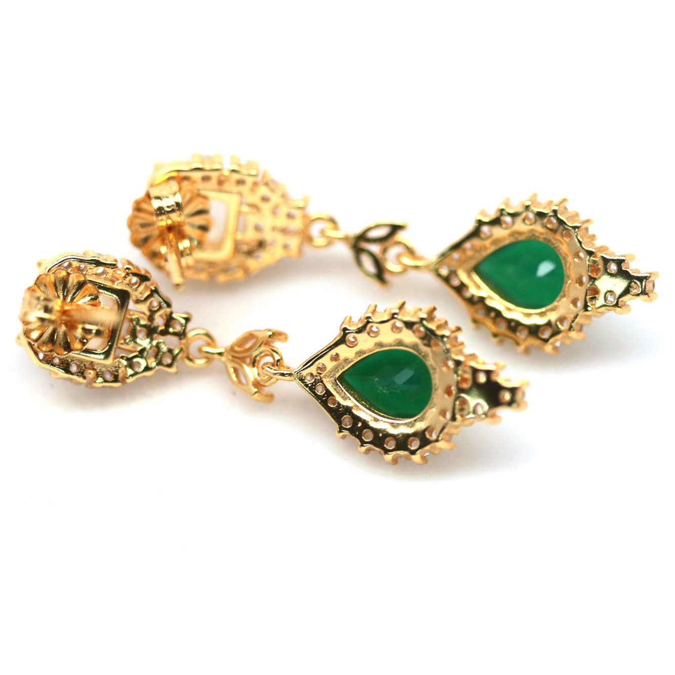 Handmade Green Agate, Moonstone & Cubic Zirconia Earrings