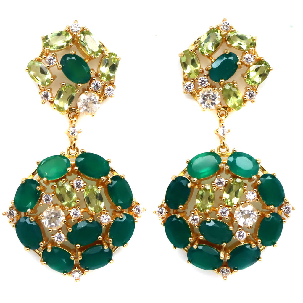 Emerald Green Agate & Peridot Gold Vermeil Cluster Earrings