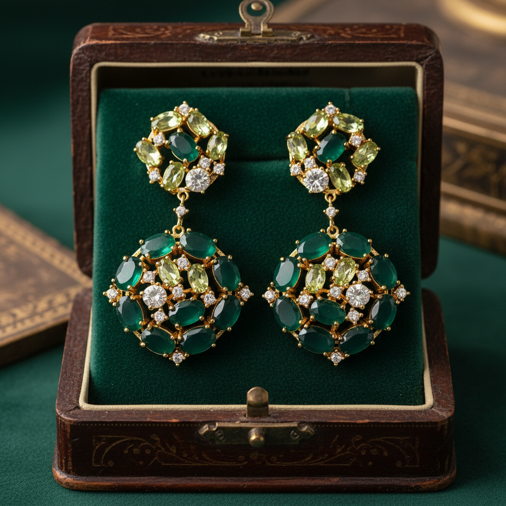 Emerald Green Agate & Peridot Gold Vermeil Cluster Earrings
