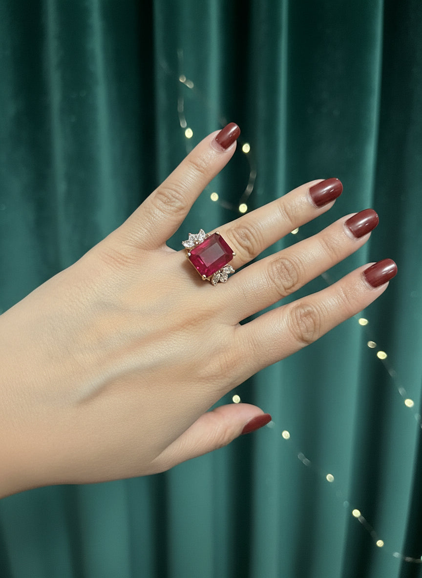 12.8 CTW Handmade Emerald Cut Ruby Solitaire Ring in 14k Gold vermeil over 925S