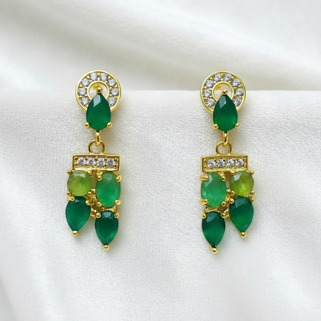 Natural Colombian emeralds earrings- Uneven Emerald Strands of Pure Elegance