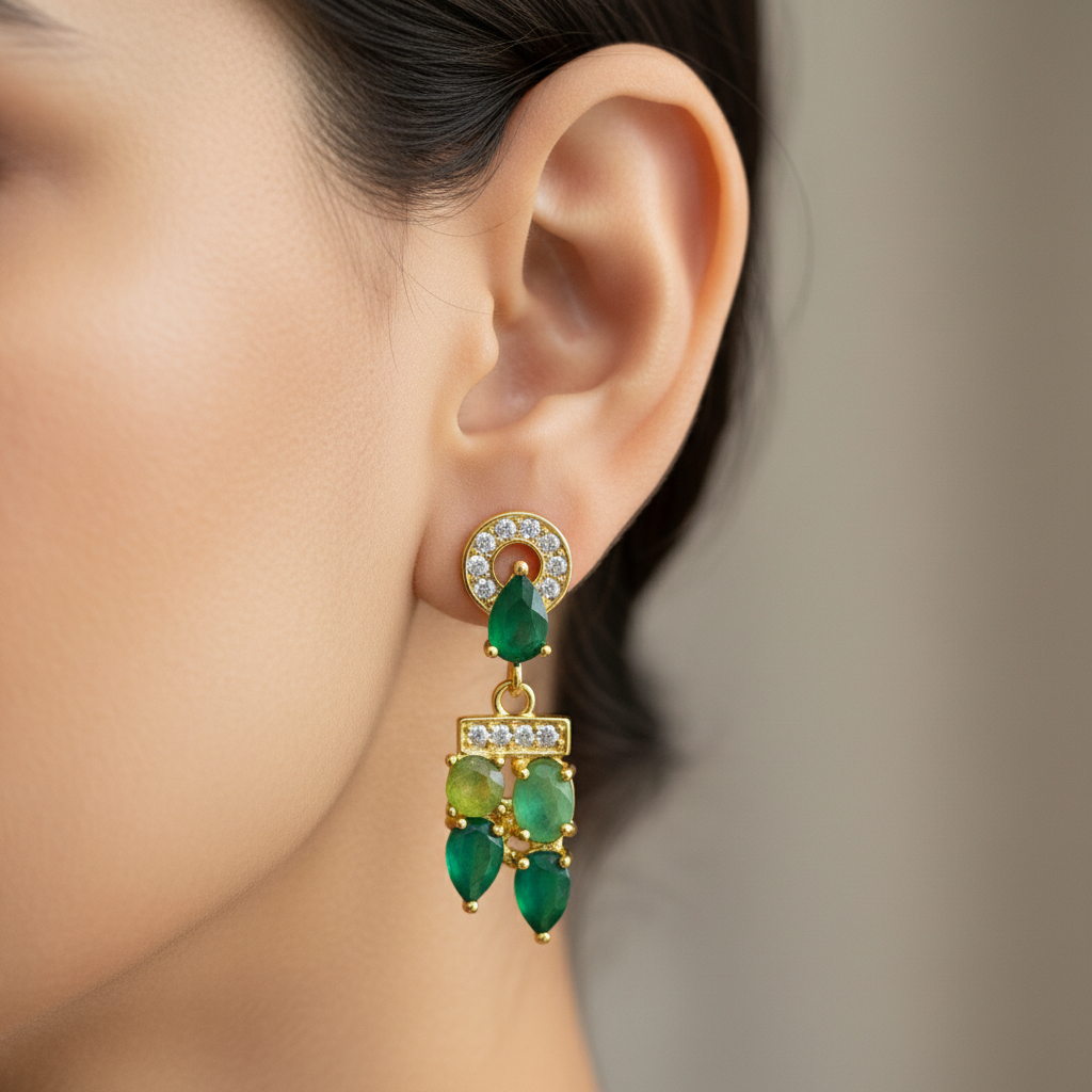 Natural Colombian emeralds earrings- Uneven Emerald Strands of Pure Elegance