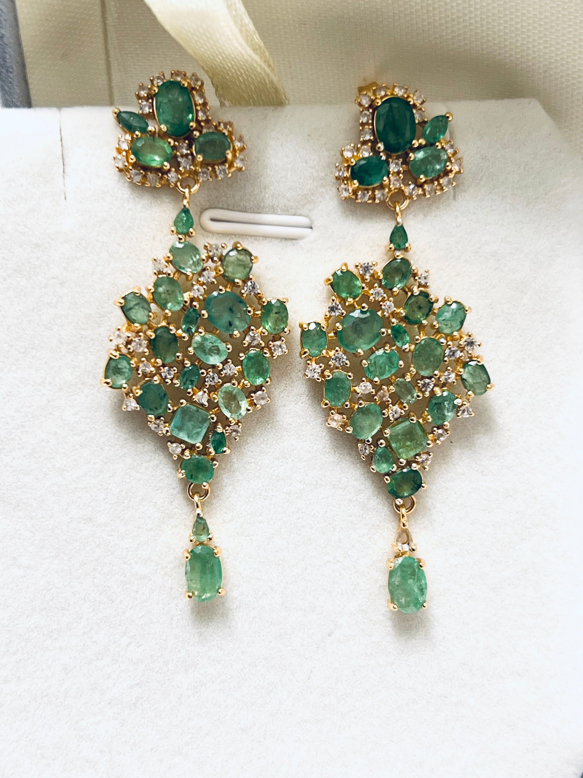 Designer Emerald & Diamond Earring – 18K Gold Vermeil