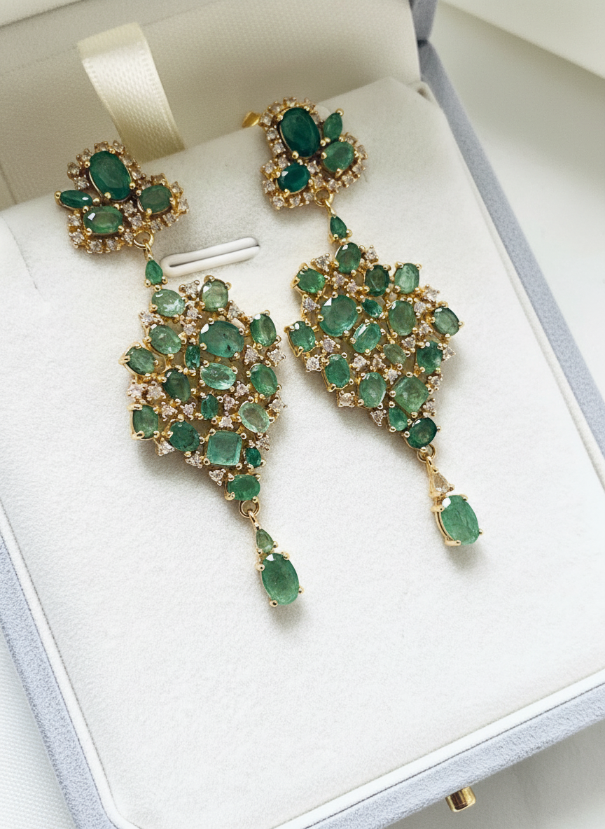 Designer Emerald & Diamond Earring – 18K Gold Vermeil