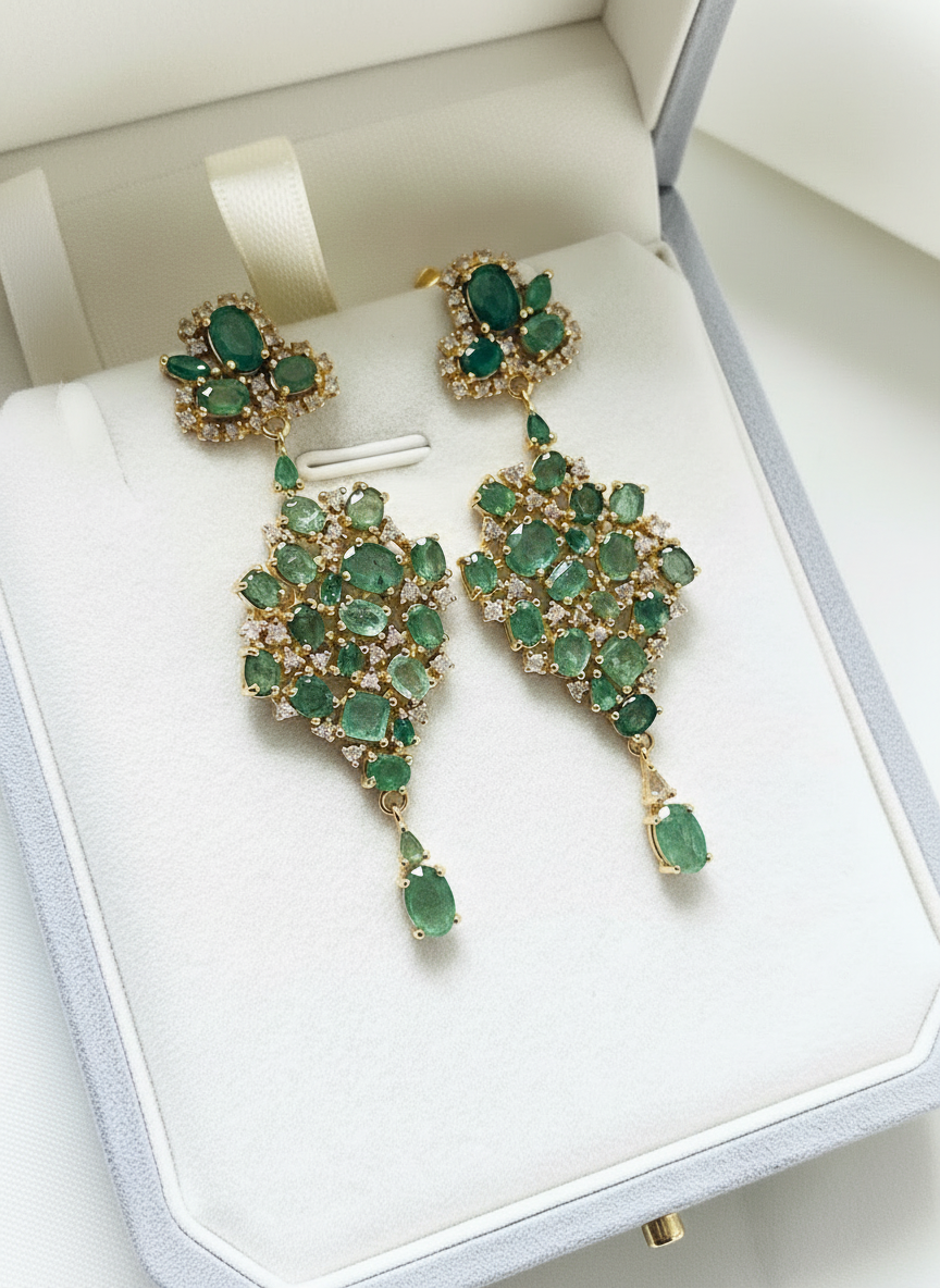 Designer Emerald & Diamond Earring – 18K Gold Vermeil