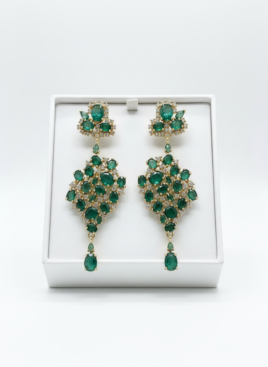 Designer Emerald & Diamond Earring – 18K Gold Vermeil