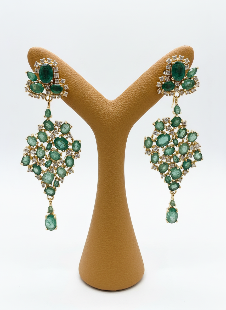 Designer Emerald & Diamond Earring – 18K Gold Vermeil