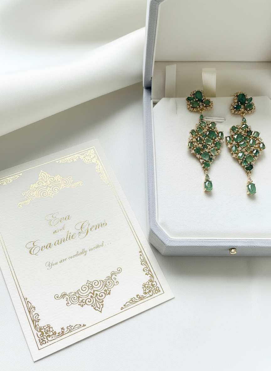 Designer Emerald & Diamond Earring – 18K Gold Vermeil