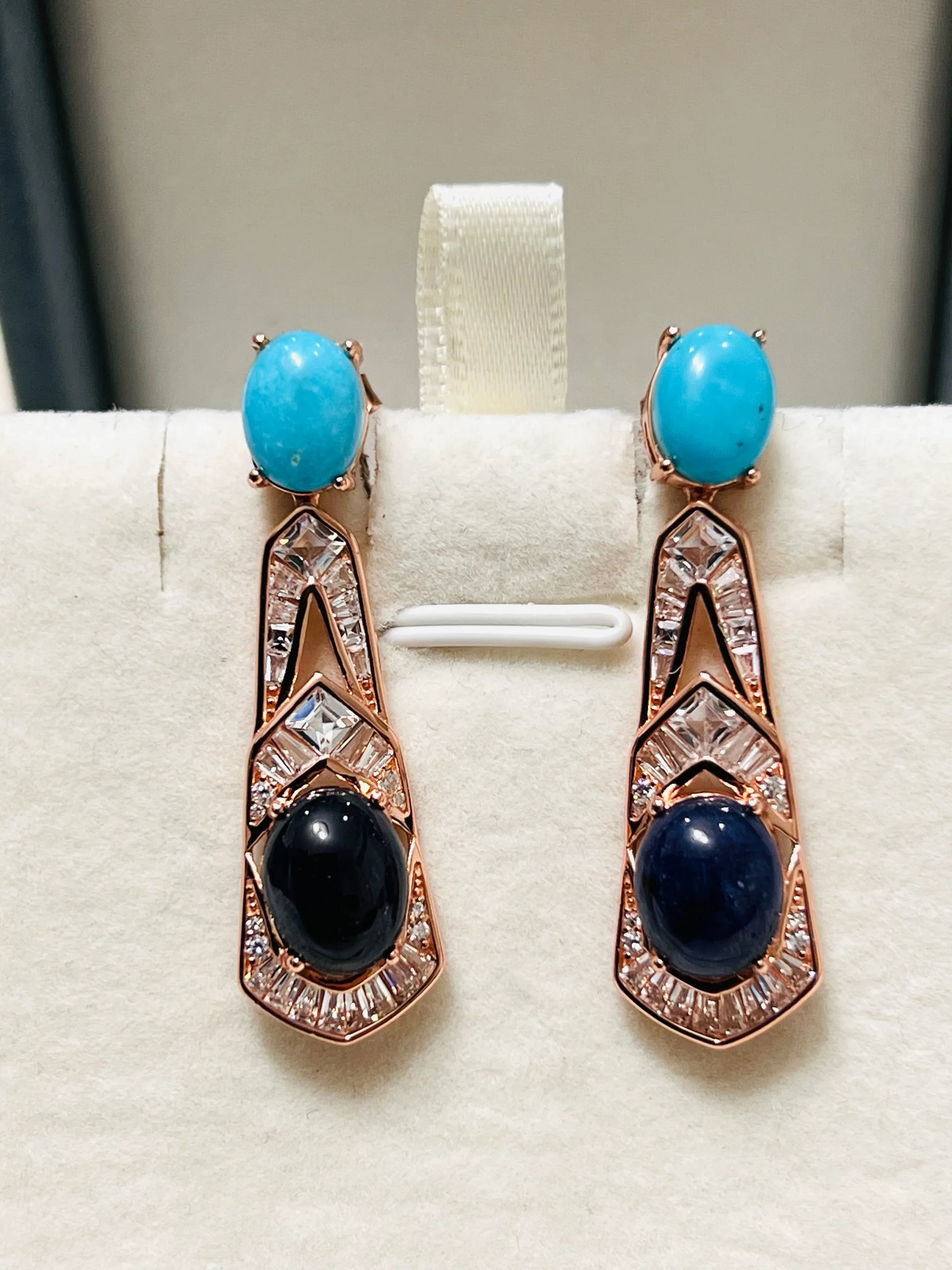 Handmade Natural Blue Sapphire and Turquoise Earrings