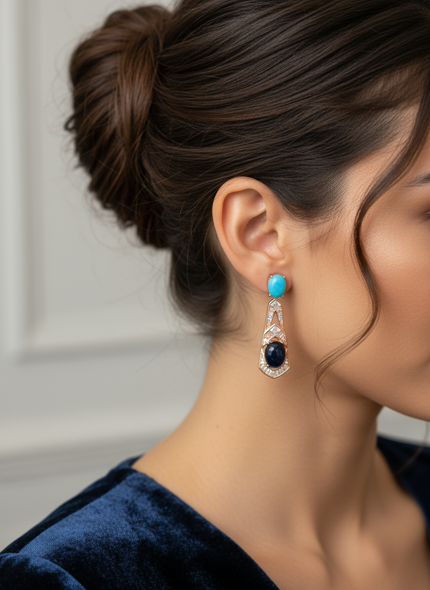 Handmade Natural Blue Sapphire and Turquoise Earrings