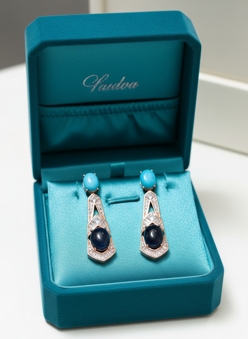 Handmade Natural Blue Sapphire and Turquoise Earrings