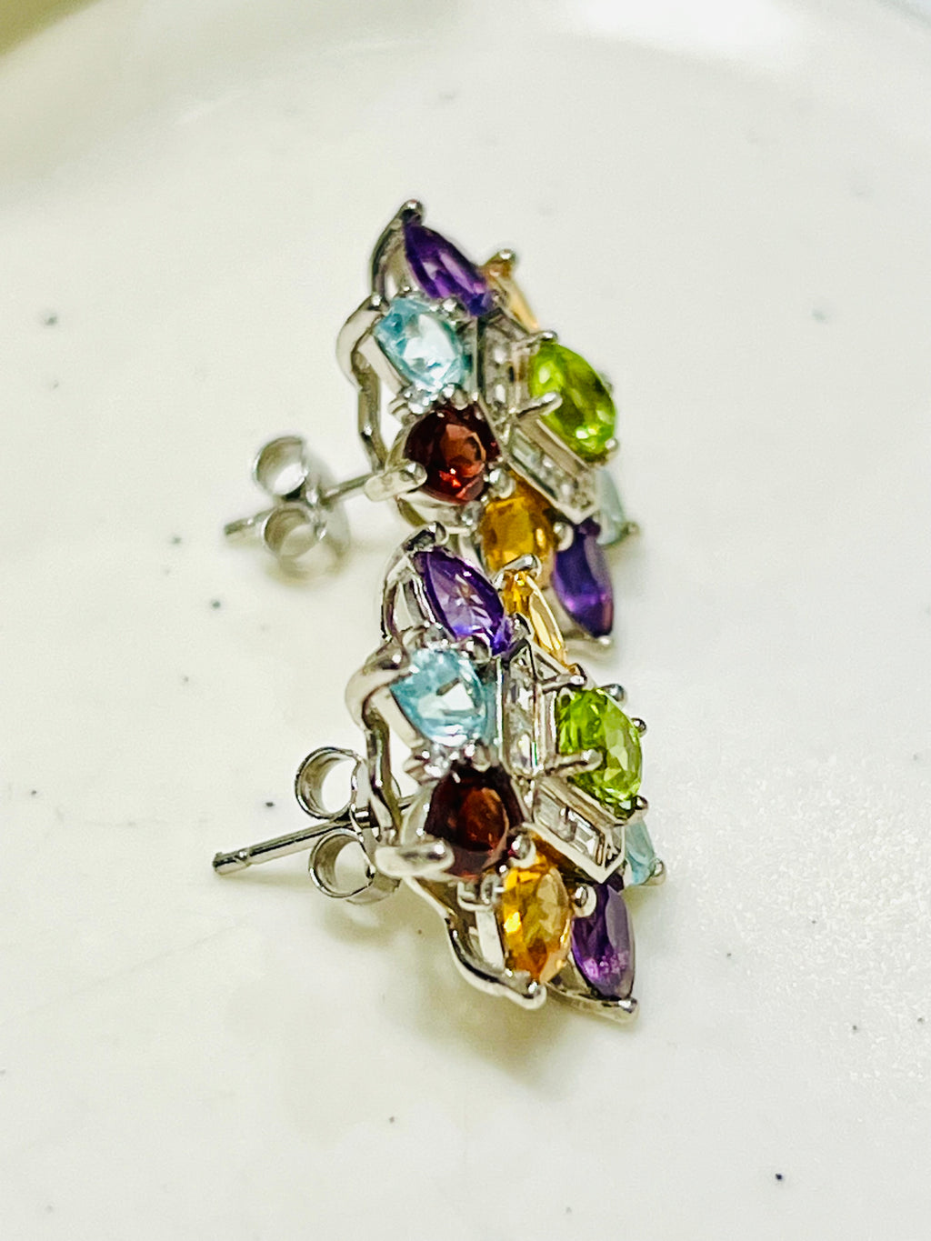 Handmade Natural Amethyst, Topaz and Peridot multigems Statement earrings