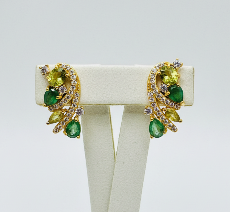 Handmade Colombian Emerald and Peridot Earrings