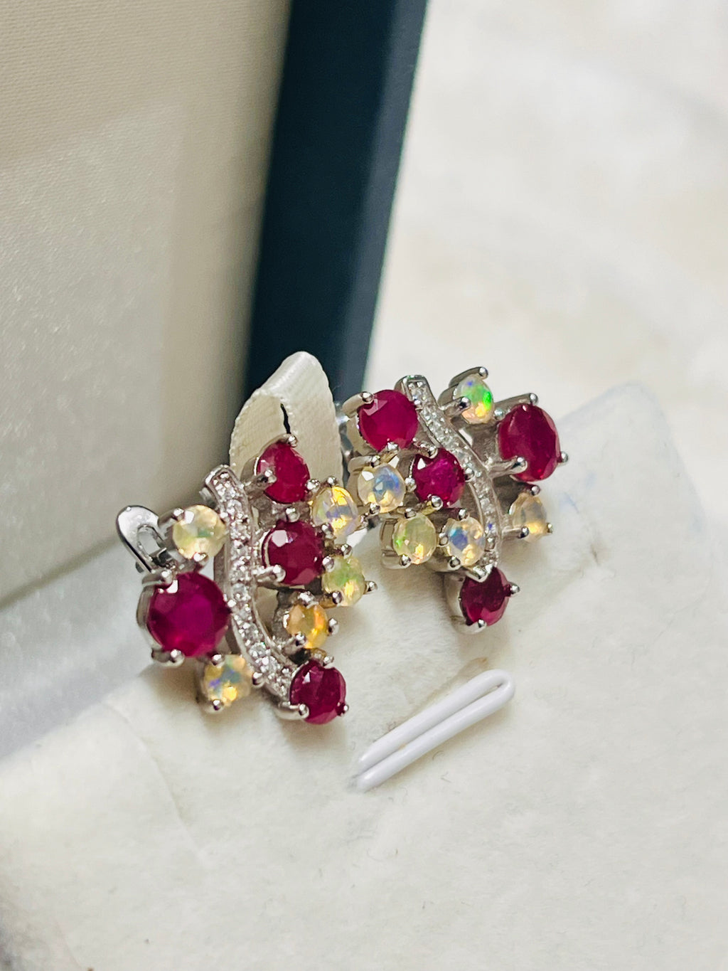 Handmade Burmese Ruby and Welo Ethiopian Fire Opal Earrings