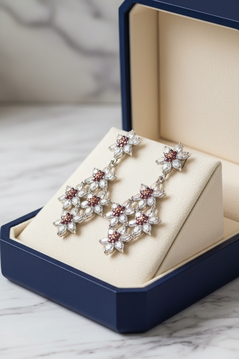 Handmade Lattice-Style Aquamarine & Rhodolite Garnet Earrings