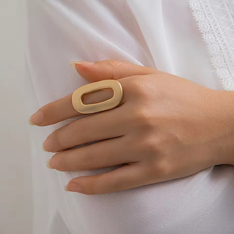 Geometric Gold Plated Adjustable Ring – Modern Brass Statement Index Finger Ring (PVD Coated)