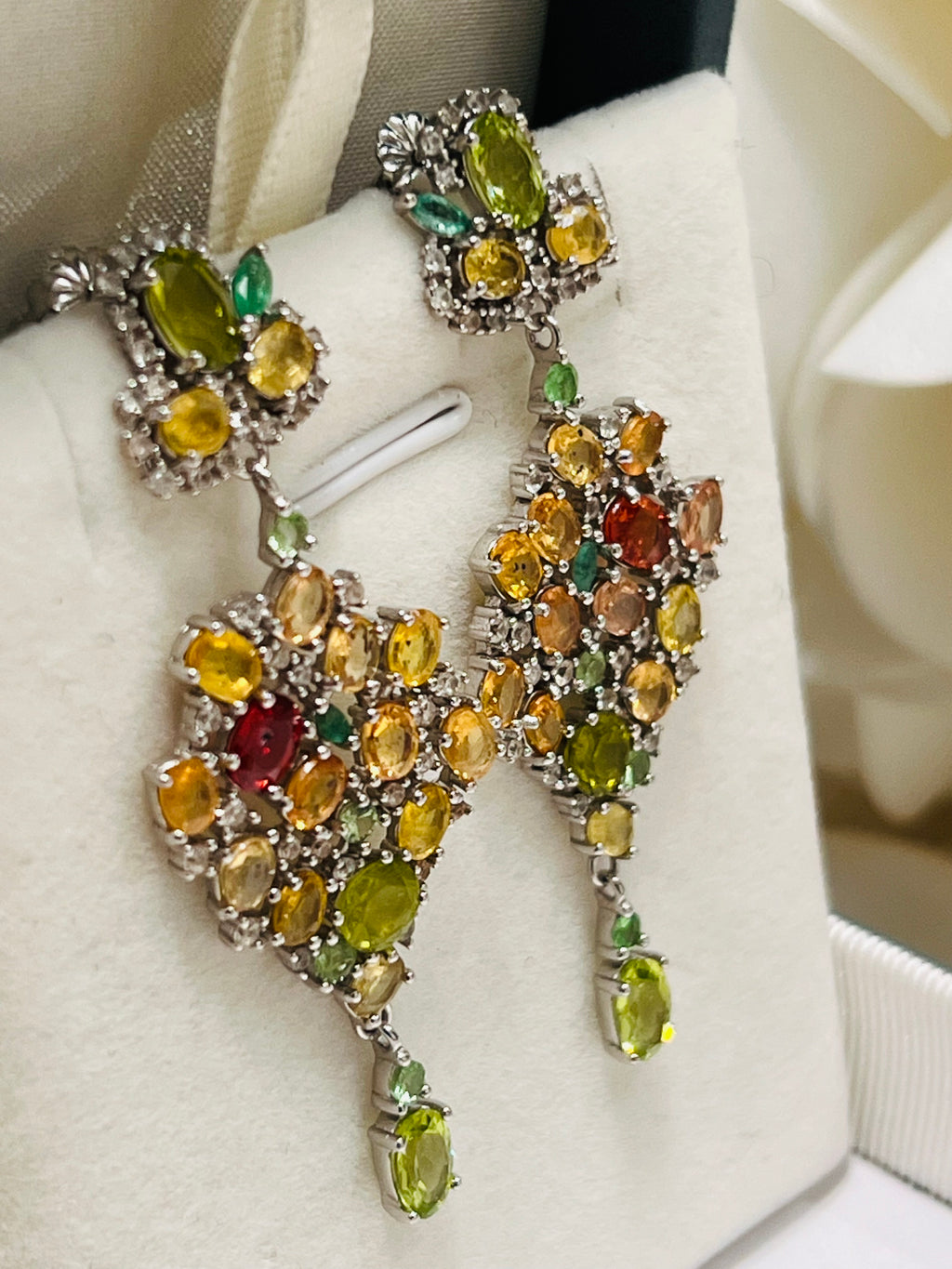 Handmade Genuine Sapphires and Sphene Earrings