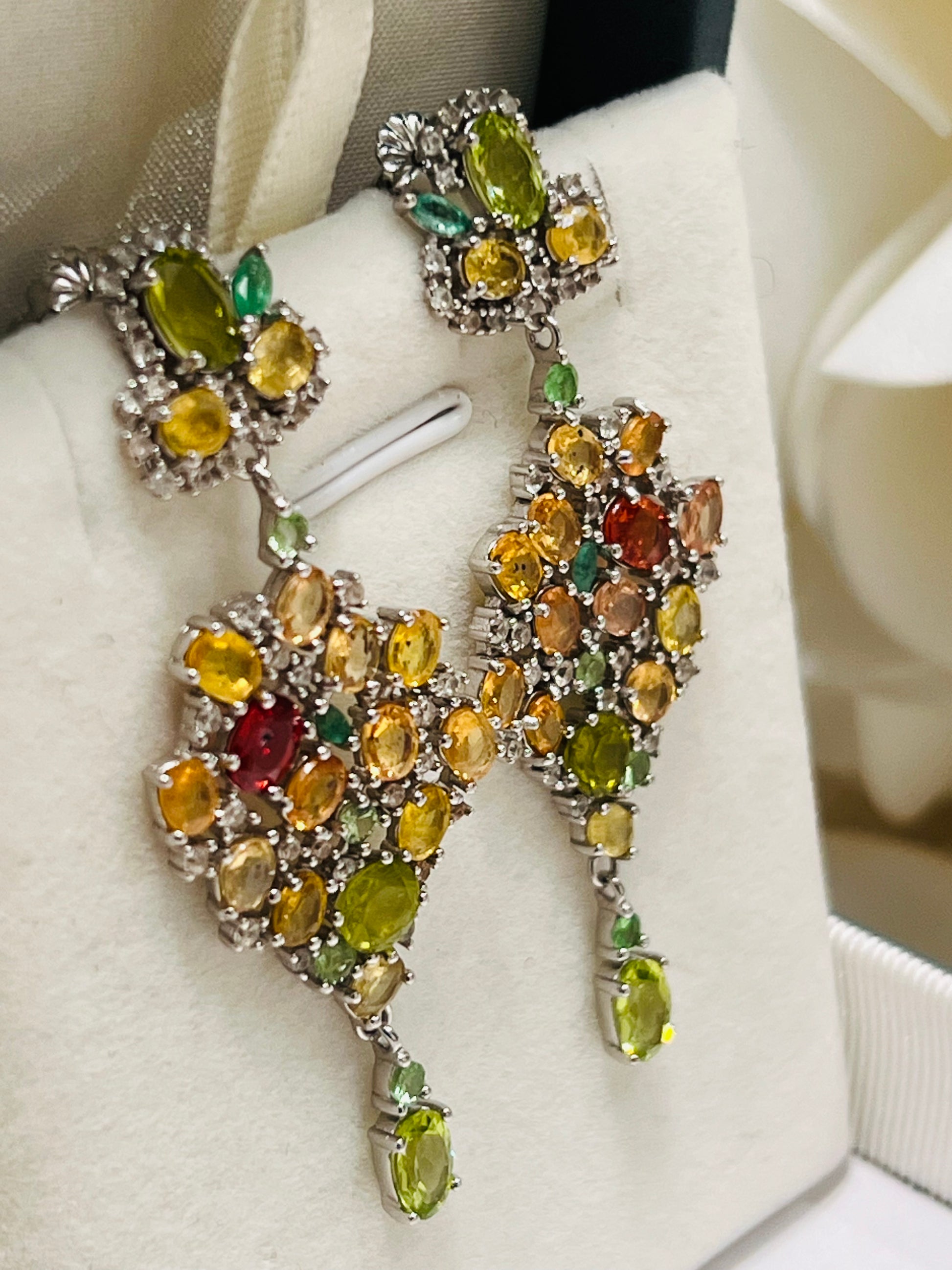 Handmade Genuine Sapphires and Sphene Earrings