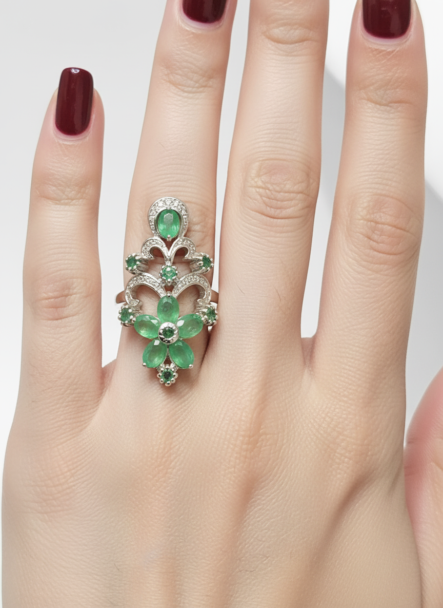 Natural Emerald Royal Bloom Ring – Handmade in Toronto