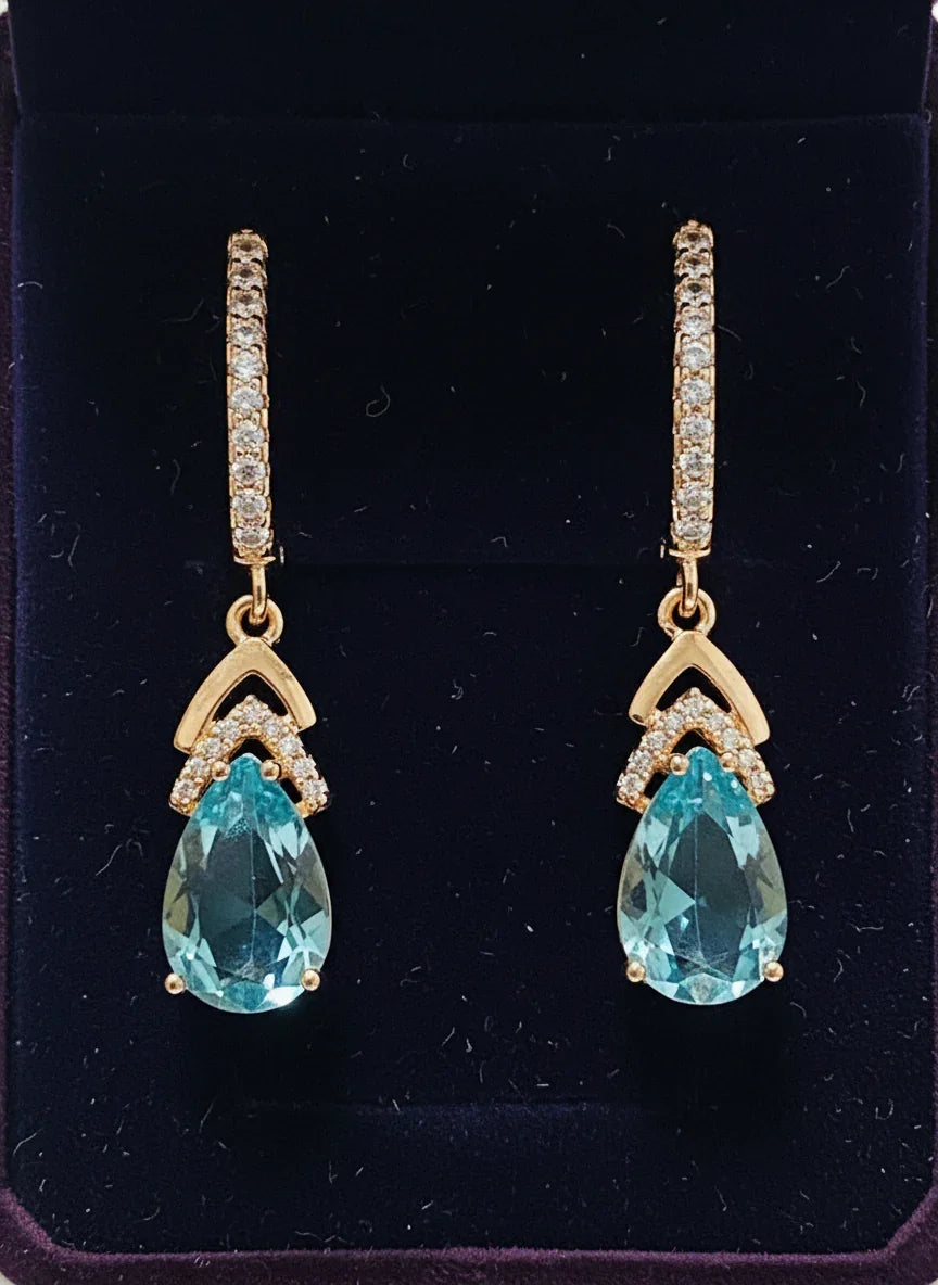 14k Rolled Gold Aquamarine Drop Earrings