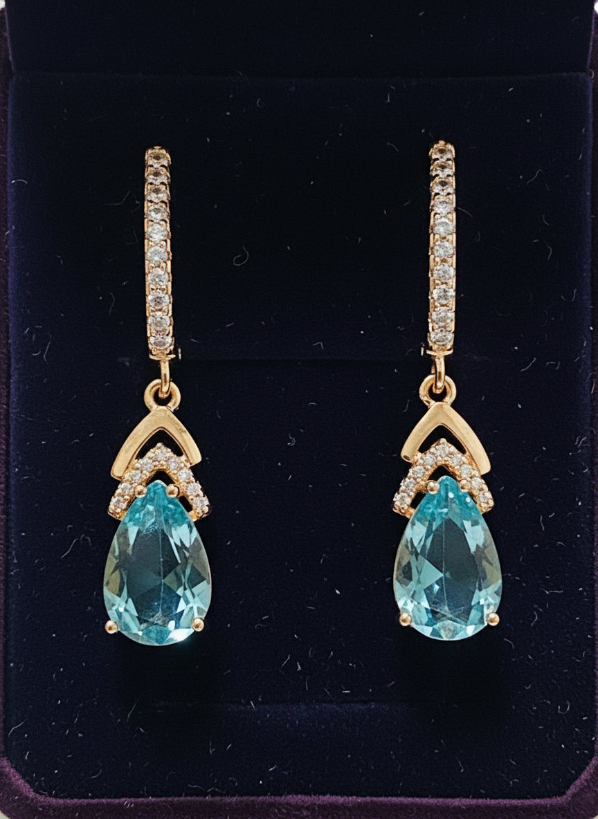 14k Rolled Gold Aquamarine Drop Earrings