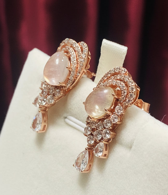 Full Moon Glow White Sapphire & Moonstone Earrings – Handmade