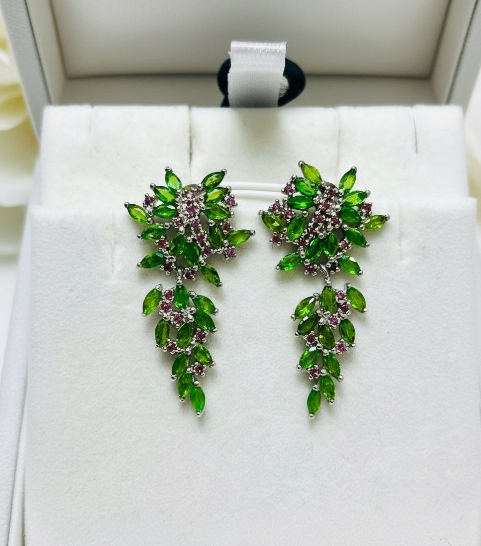 Handmade Lush Forest Earrings with Natural Diopside Accents