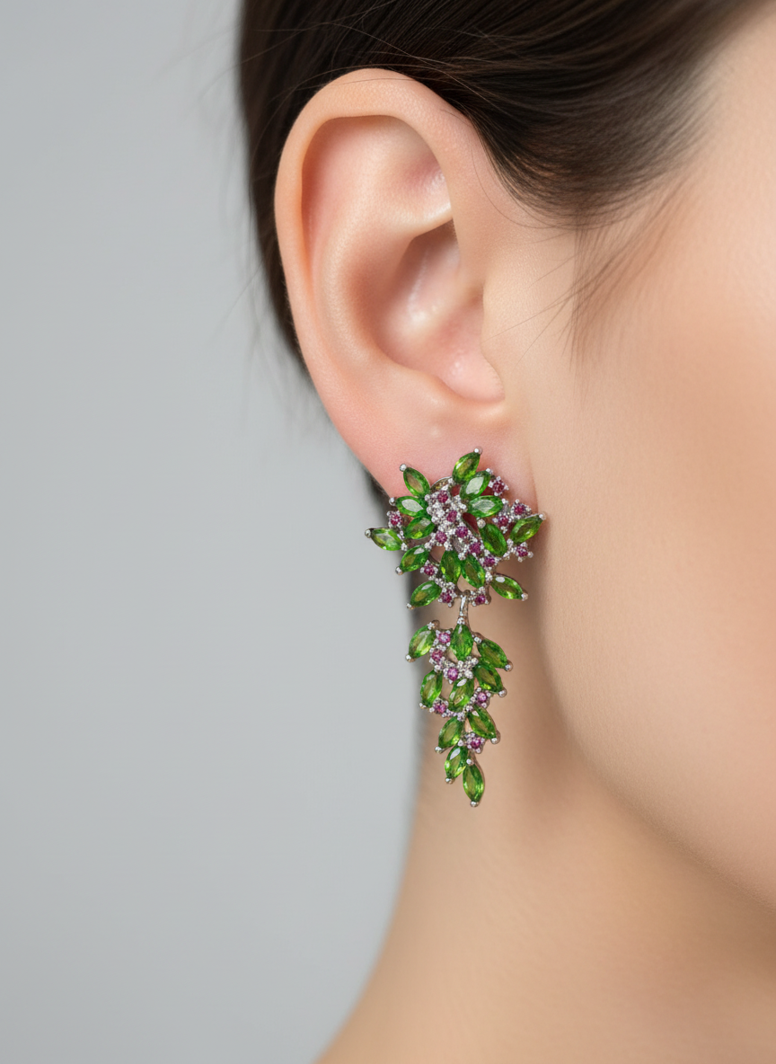 Handmade Lush Forest Earrings with Natural Diopside Accents