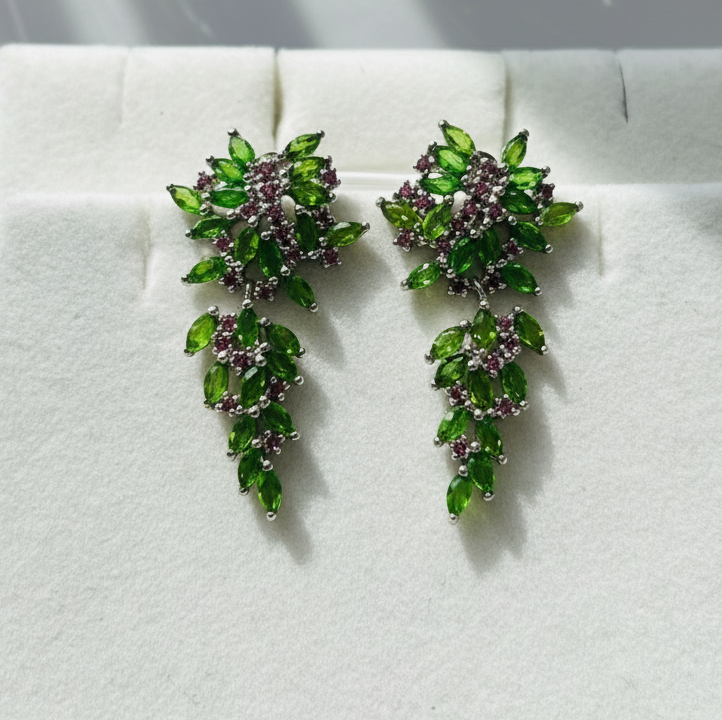 Handmade Lush Forest Earrings with Natural Diopside Accents