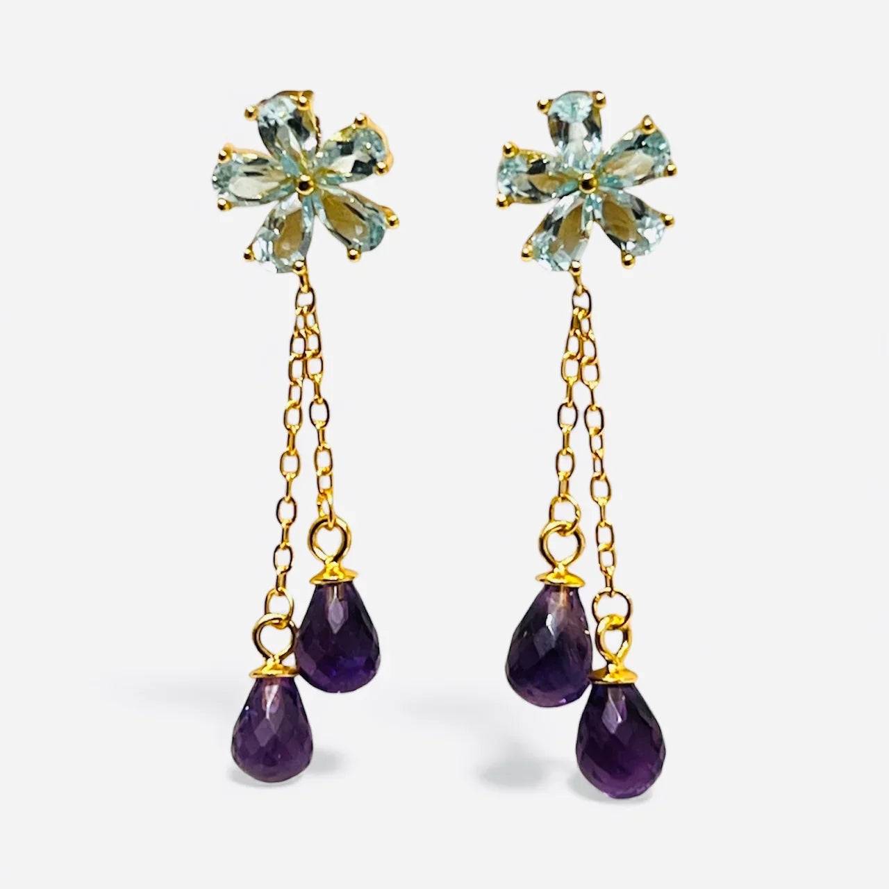 Handmade Unique Topaz and Amethyst Drop Earrings