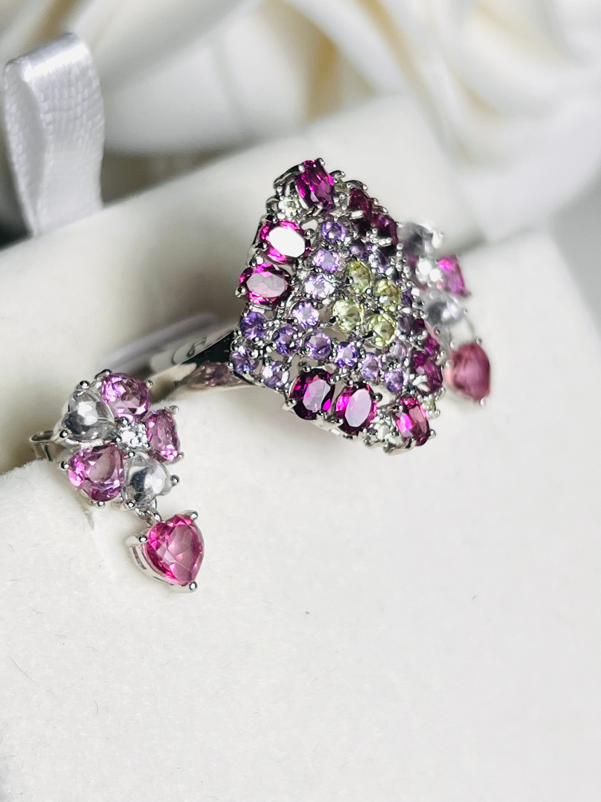 Handmade Rhodolite Garnet, Pink Mystic Topaz, peridot Set