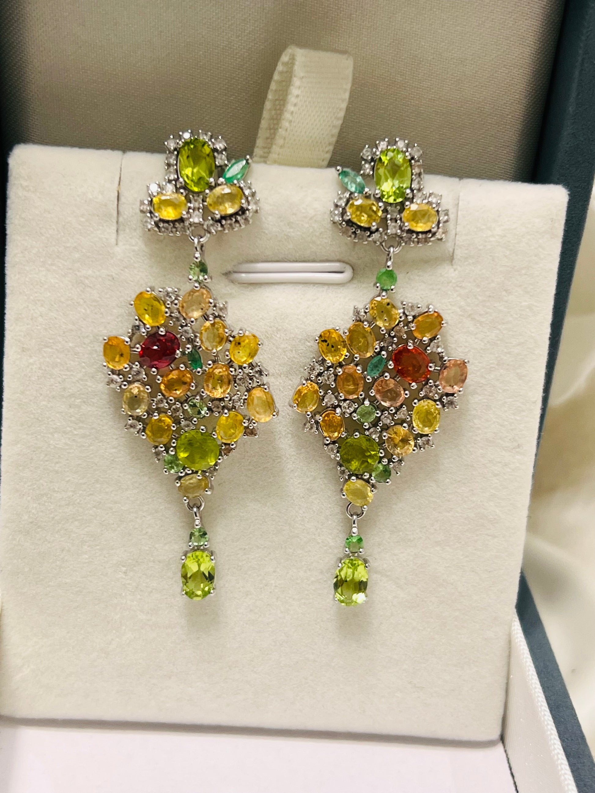 Handmade Genuine Sapphires and Sphene Earrings