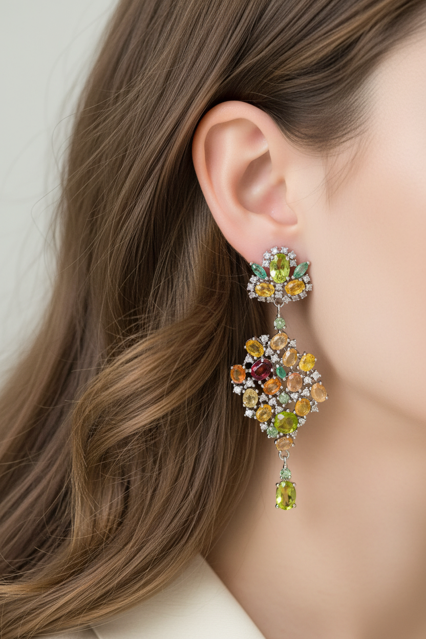 Handmade Genuine Sapphires and Sphene Earrings