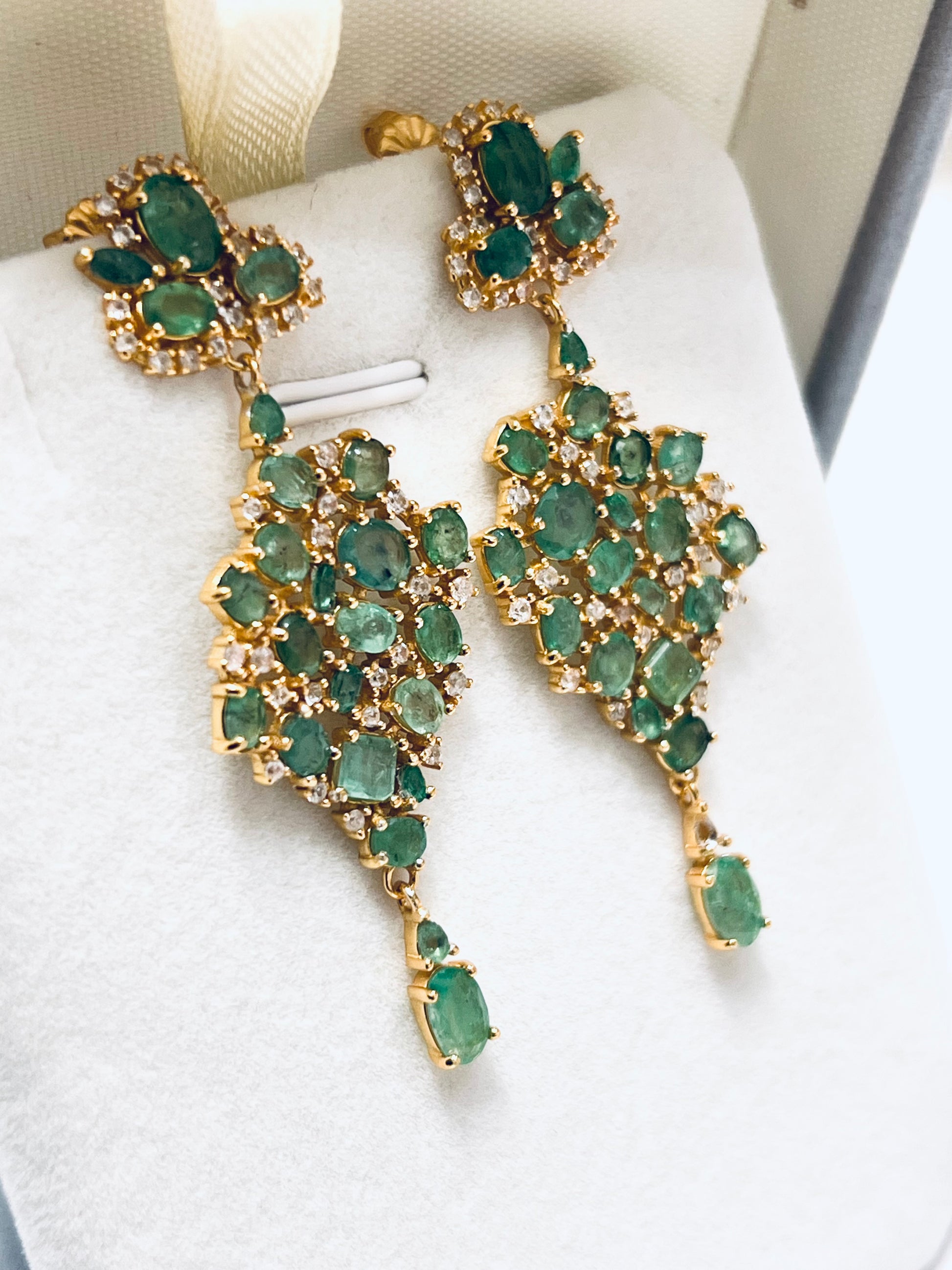 Designer Emerald & Diamond Earring – 18K Gold Vermeil