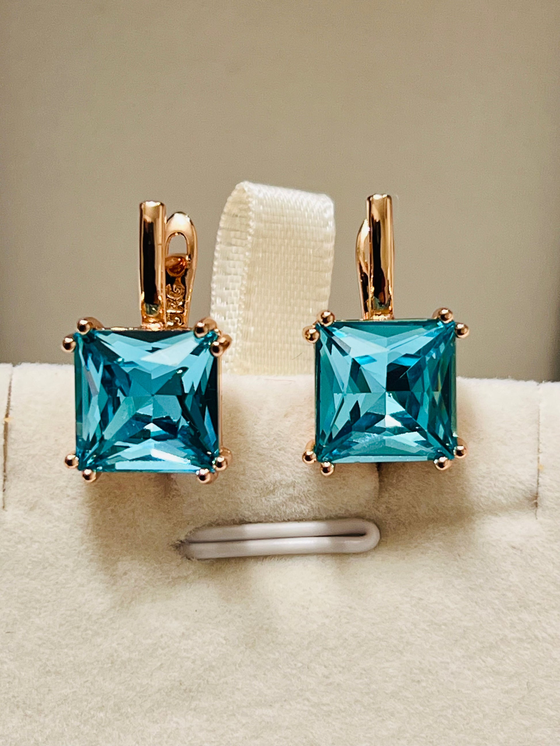 14k Rolled Gold Blue Topaz June Earrings