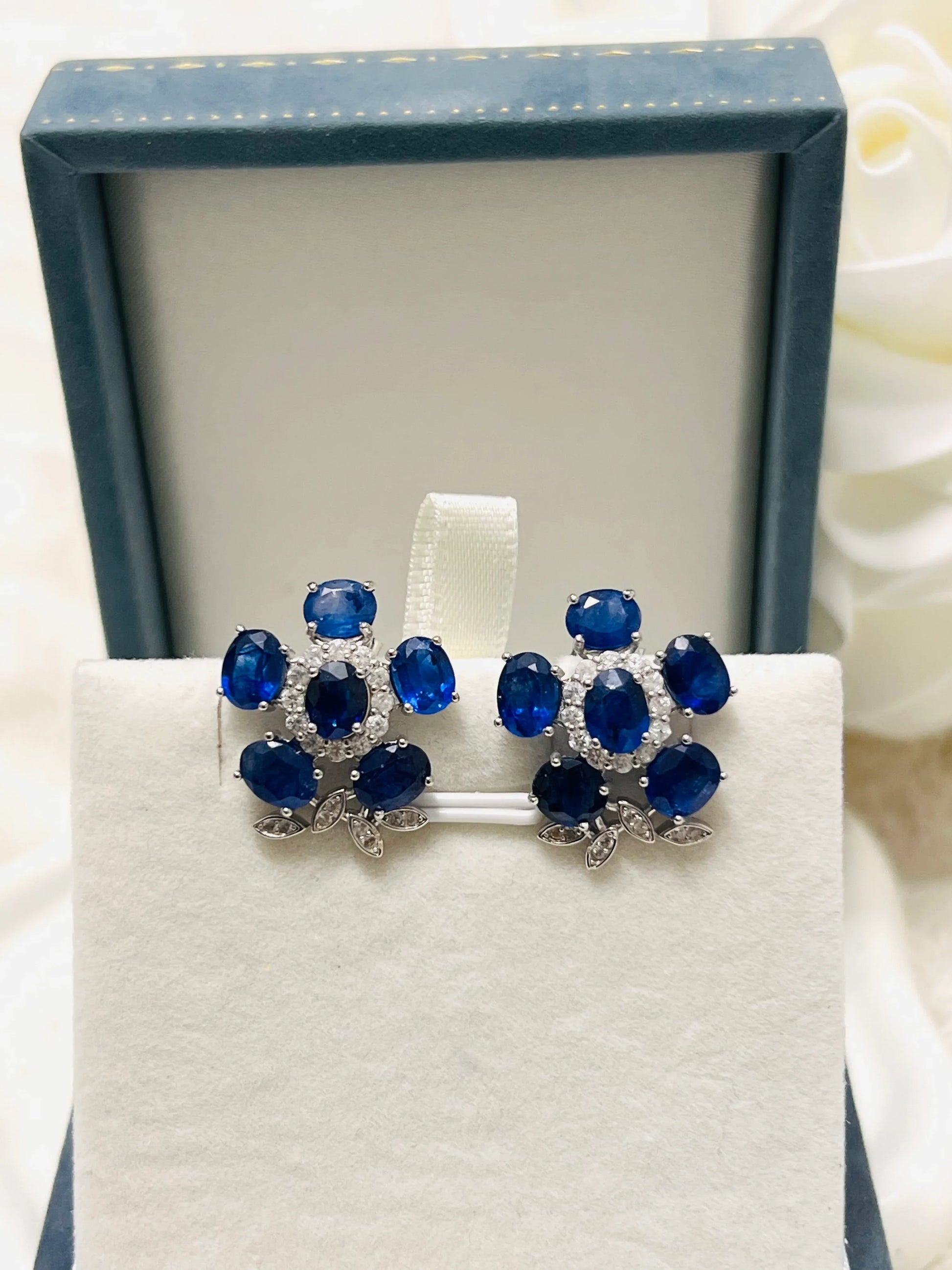 Handmade Corn Blue Sapphire Floral Earrings