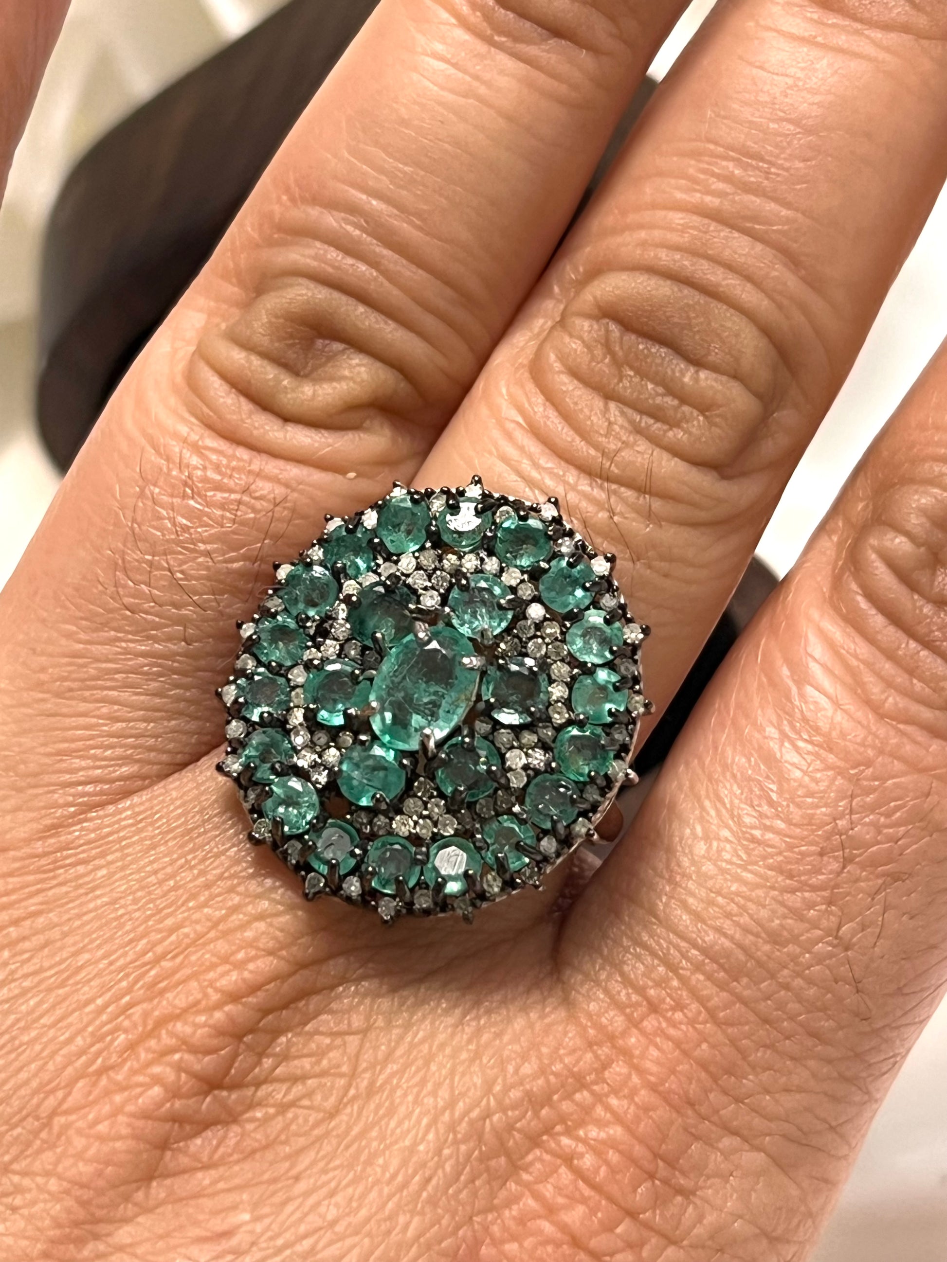 Genuine Emerald and Natural Diamond Ring