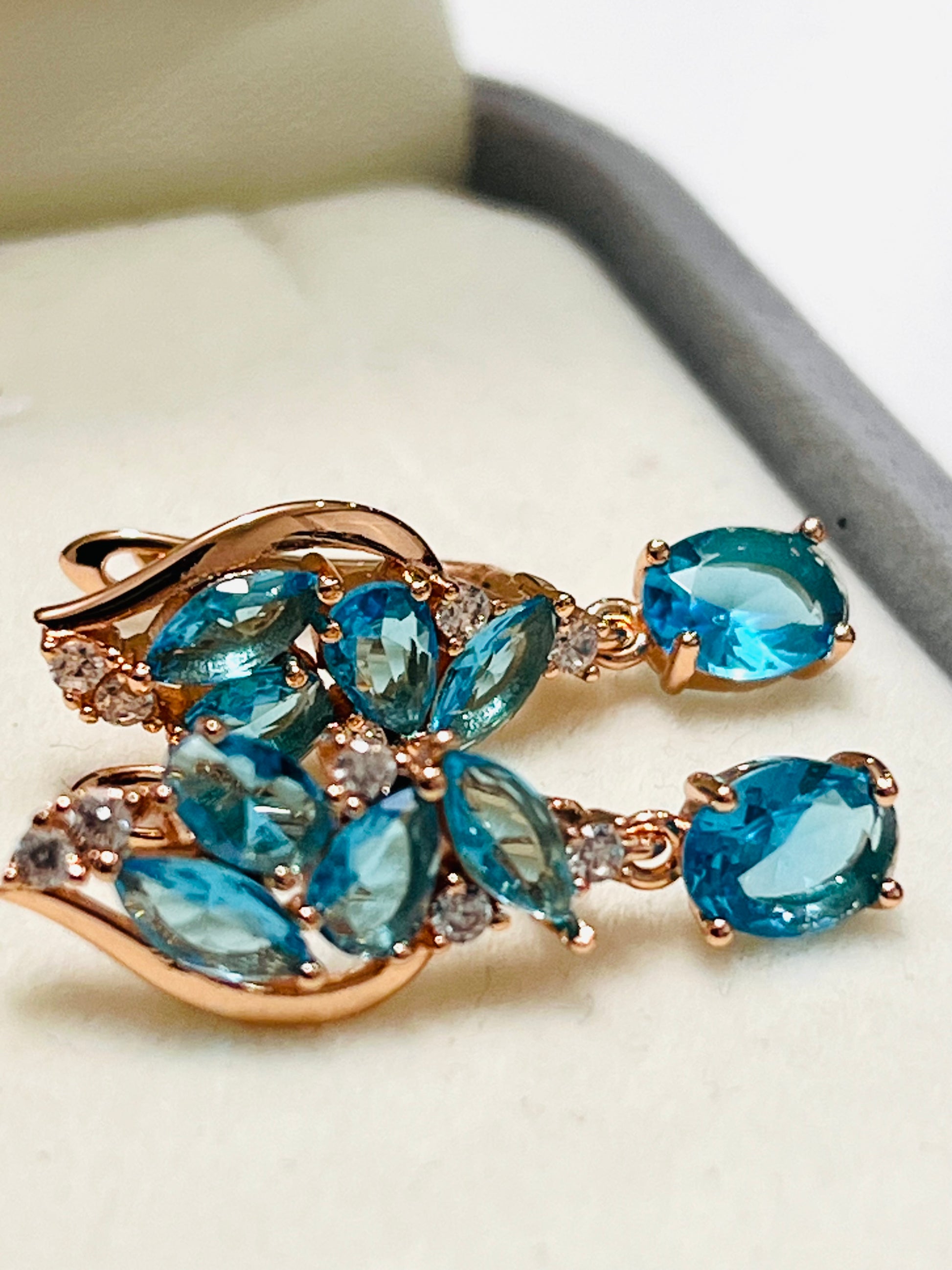 14k Rolled Gold Blue Topaz Earrings with latch backs