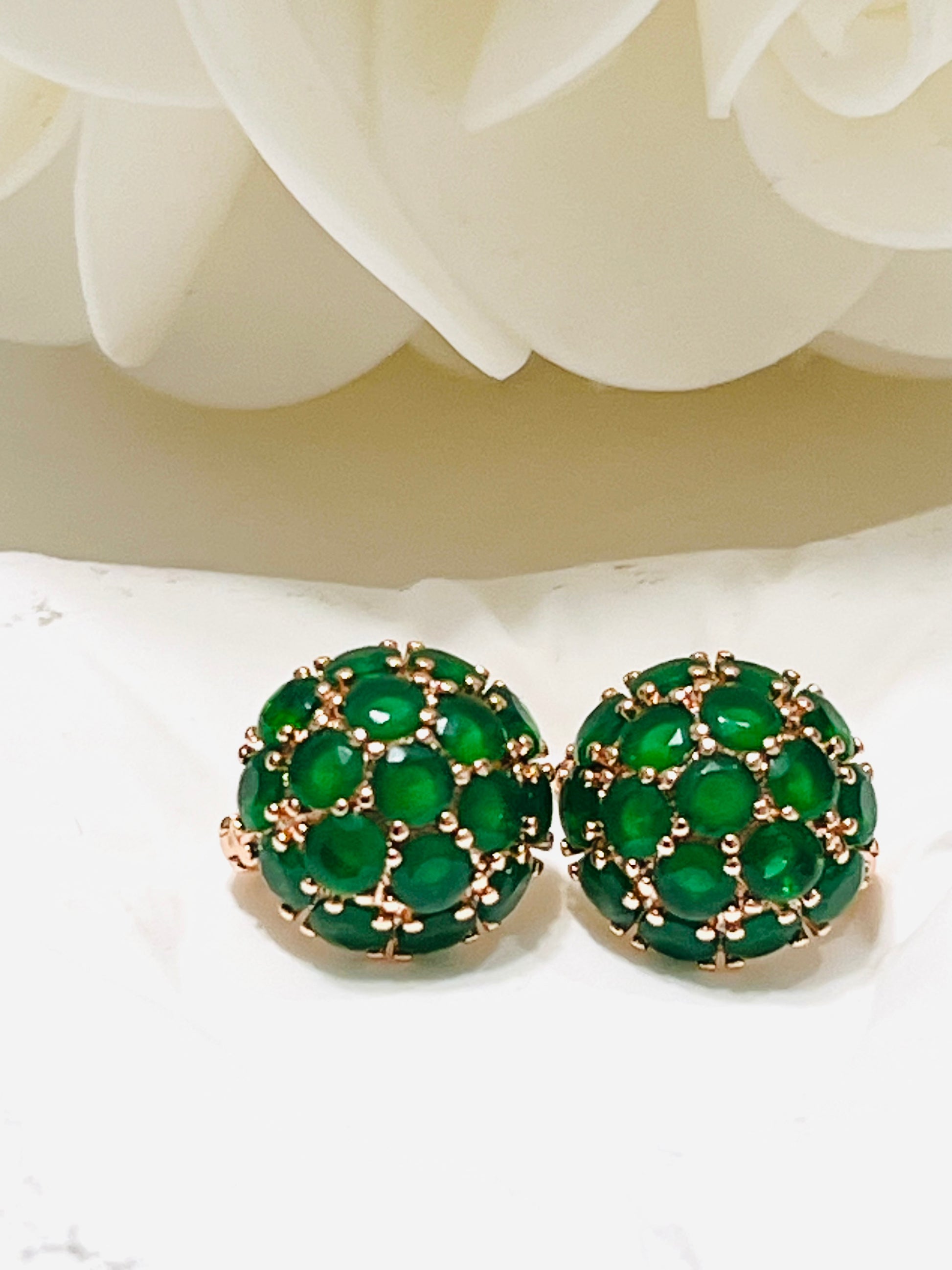 Rolled Gold Emerald Dome Earrings