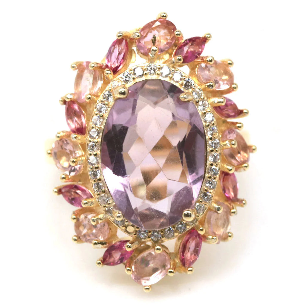 Natural Pink Amethyst & Multi-Gem Ring in 18K Gold Vermeil – 31.43 Carats
