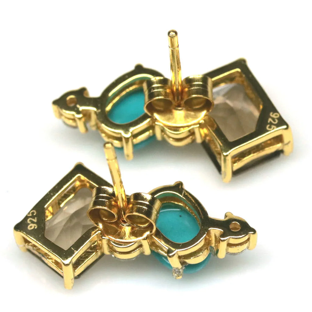 Handmade Smokey Quartz and Turquoise Earrings