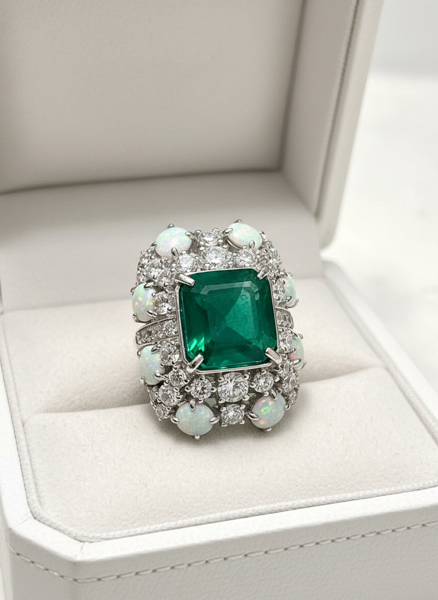 Handmade Stunning Emerald and Opal Ring