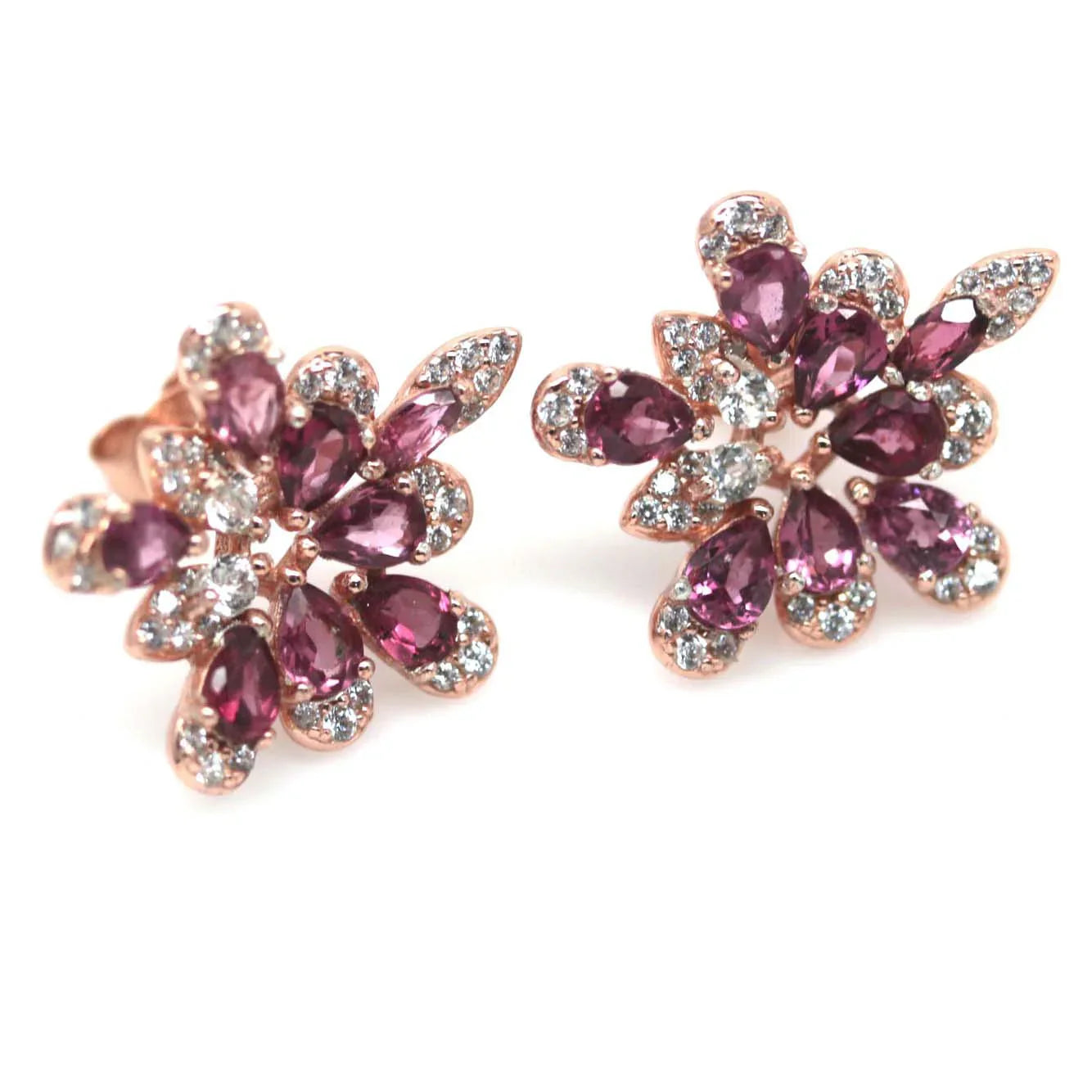 Handmade Floral Rhodolite Garnet Pink Earrings