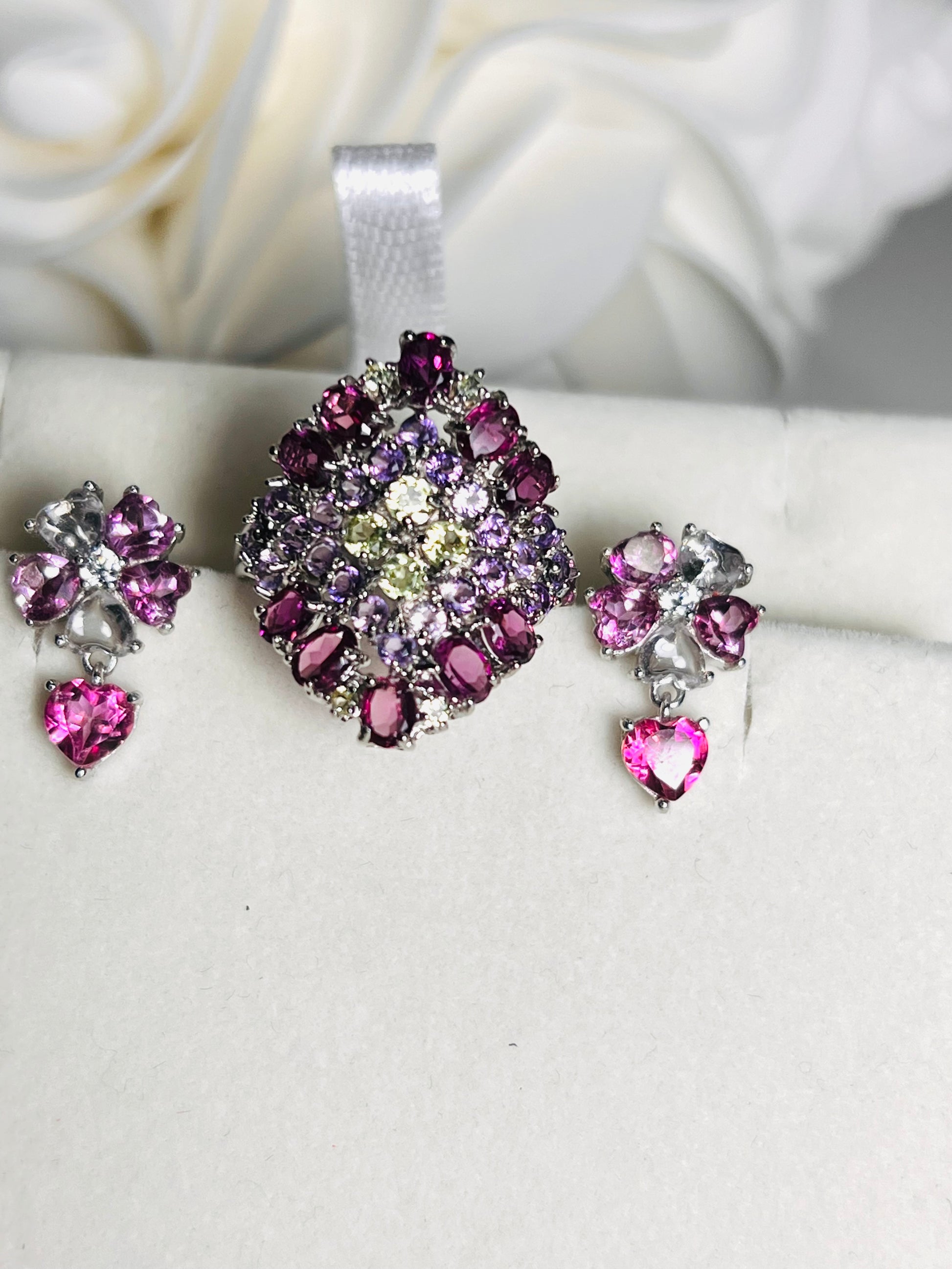 Handmade Rhodolite Garnet, Pink Mystic Topaz, peridot Set