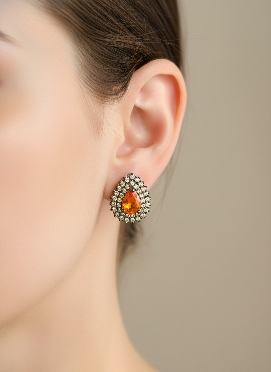 Handmade Orange Fire Opal and Colored Sapphires Earrings