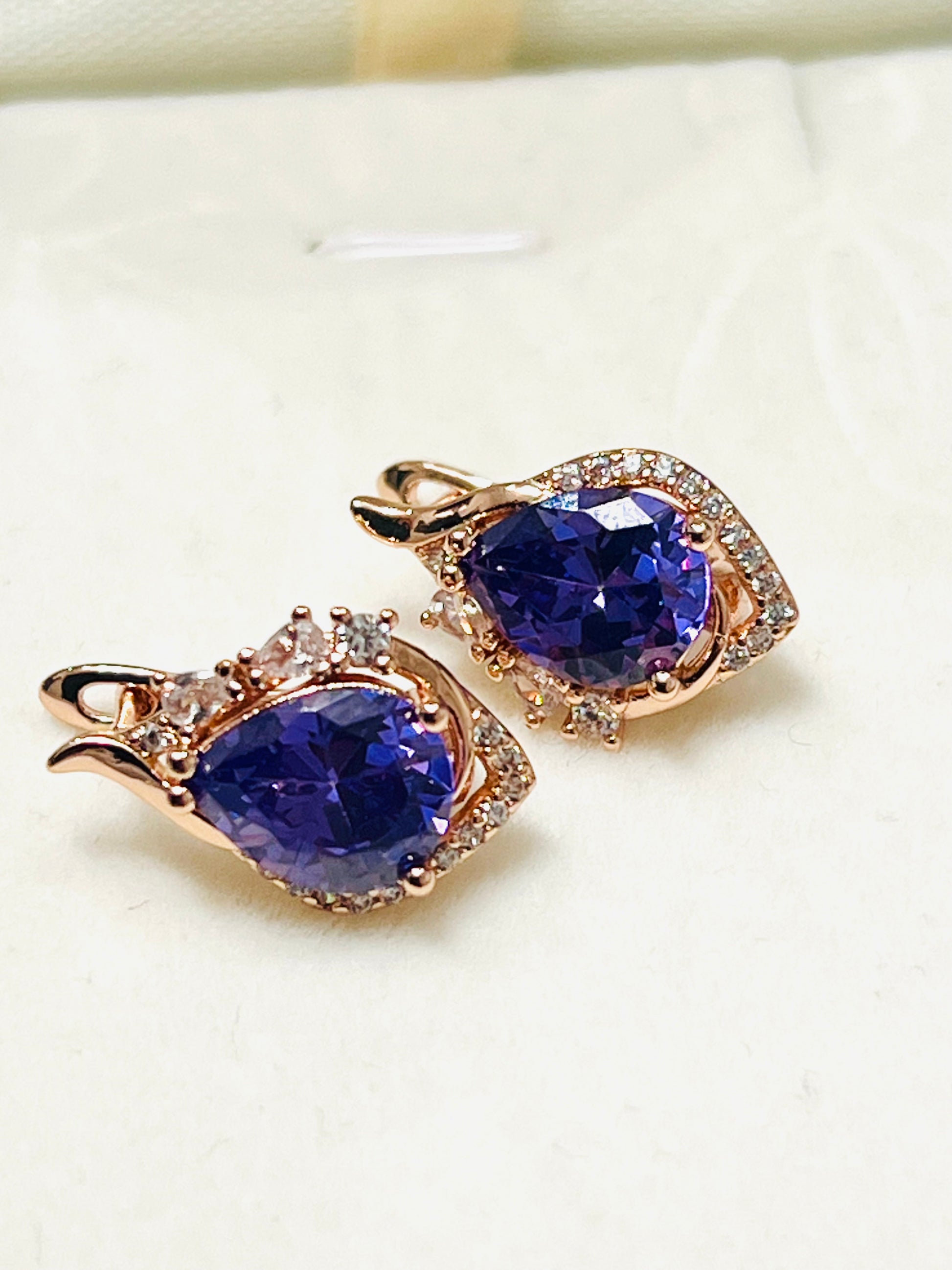 14k Rolled Gold Amethyst Pear Shaped Earrings