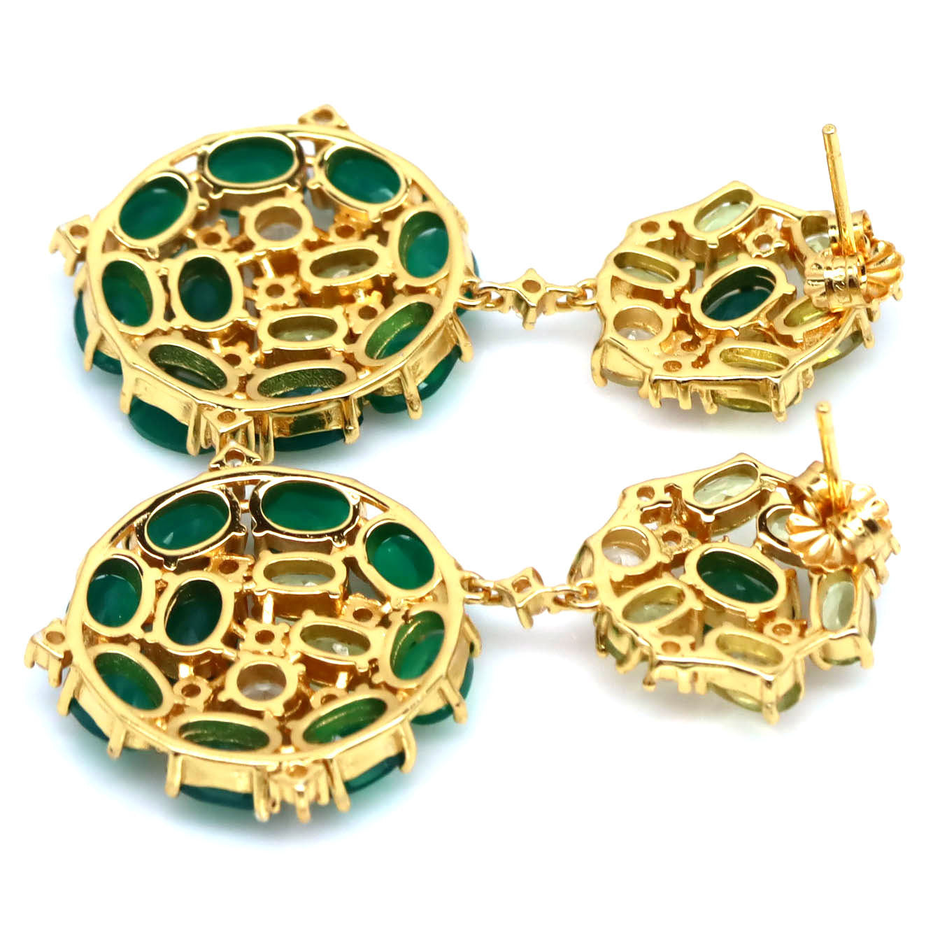 Emerald Green Agate & Peridot Gold Vermeil Cluster Earrings